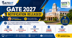Read more about the article GATE 2027 Notification (Released): Complete Guide to Exam Dates, Registration, Eligibility, Fees, Syllabus, Exam Pattern, PSU Recruitment & M.Tech Admissions