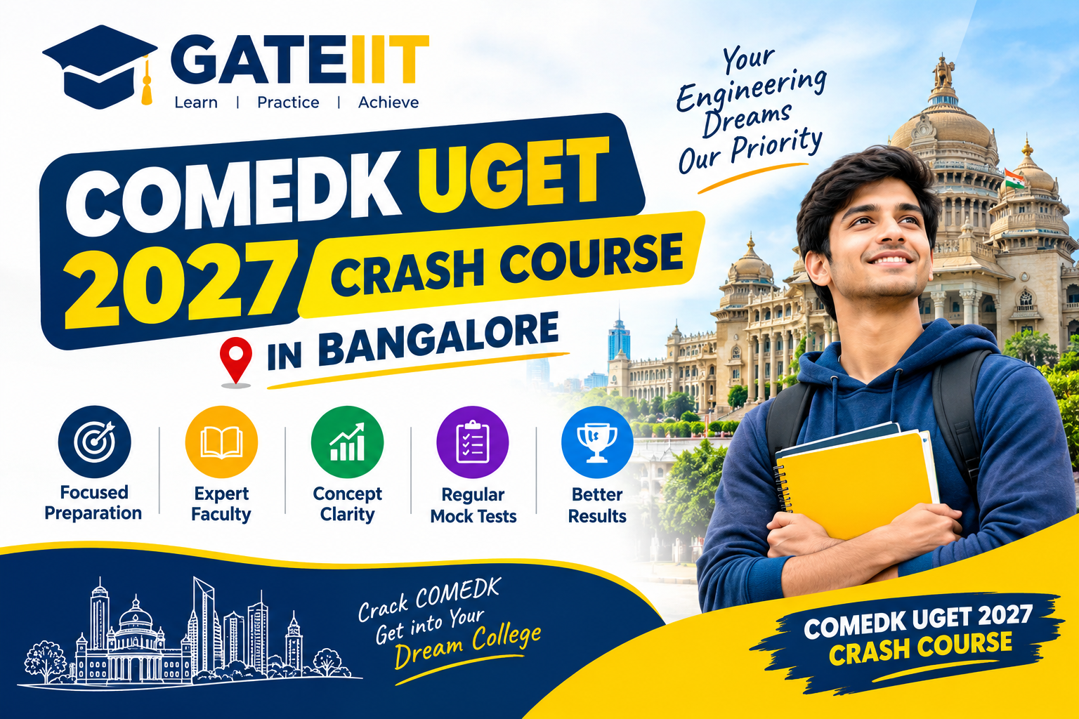 Read more about the article COMEDK UGET 2027 Crash Course in Bangalore: Complete Preparation Guide, Syllabus, Exam Pattern, Online & Offline Coaching and Admission Details