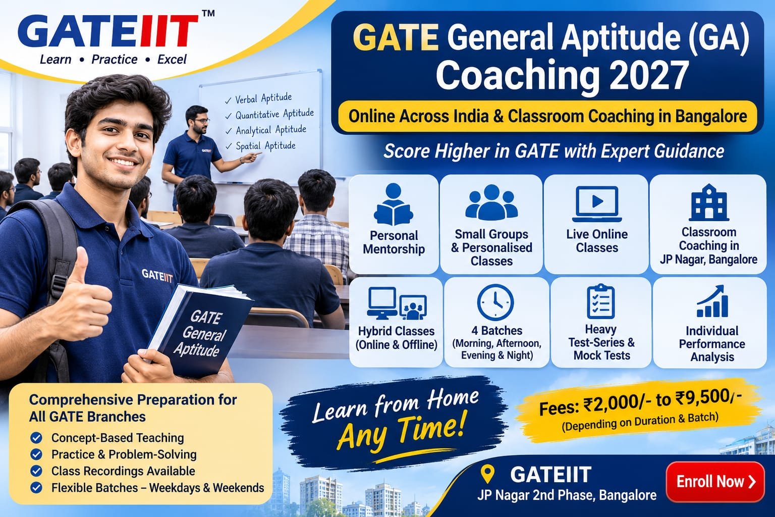 Read more about the article GATE GENERAL APTITUDE COACHING 2027 – ONLINE CLASSES ACROSS INDIA & CLASSROOM COACHING IN BANGALORE | GATEIIT