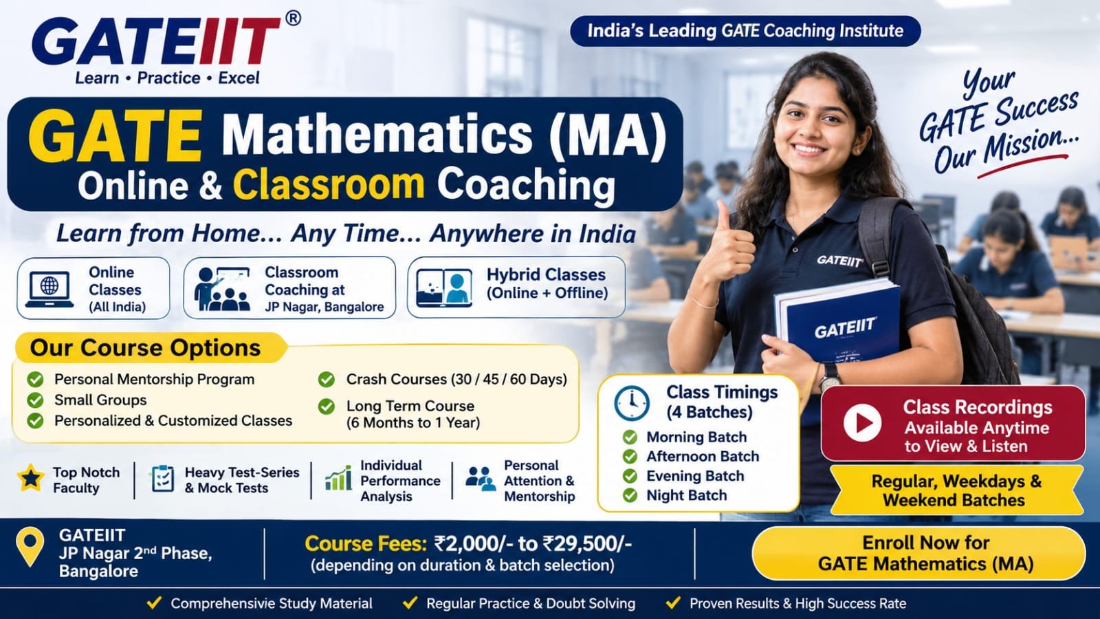 Read more about the article GATE Mathematics (MA) Coaching 2027–2028 | Online Classes, Classroom Coaching & Hybrid Courses in India – GATEIIT Bangalore
