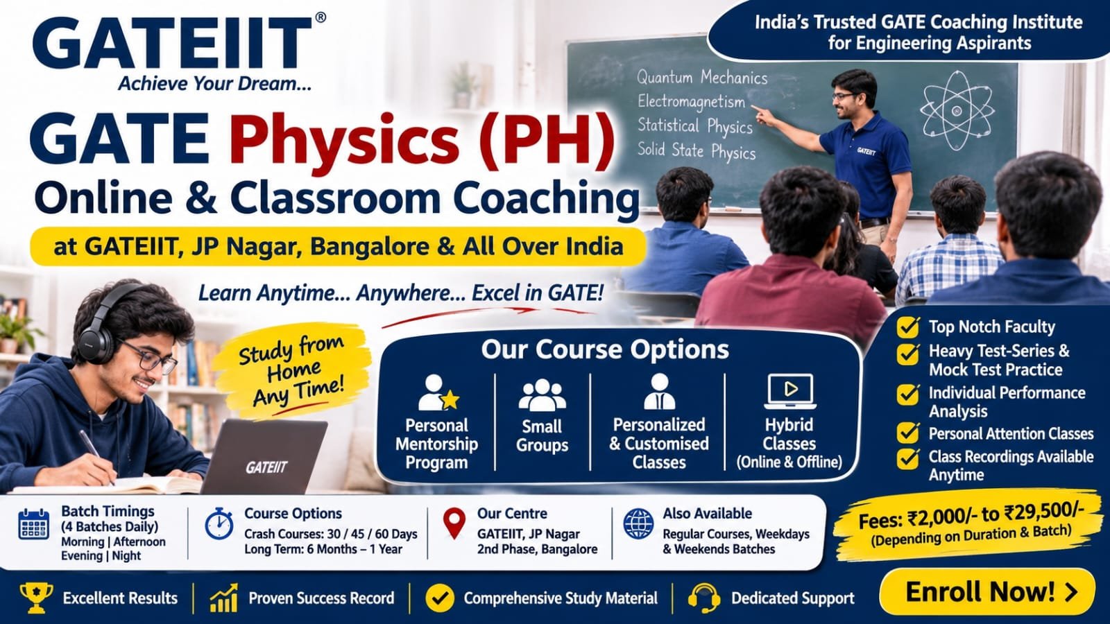 Read more about the article GATE PHYSICS (PH) COACHING 2027 & 2028 – ONLINE CLASSES ACROSS INDIA, CLASSROOM COACHING IN BANGALORE & HYBRID GATE PREPARATION PROGRAMMES