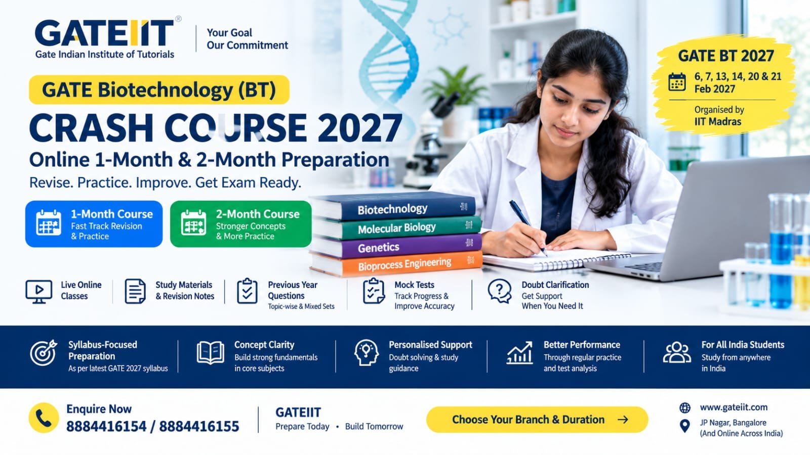 GATE Biotechnology (BT) Crash Course 2027 – Online 1-Month & 2-Month Coaching